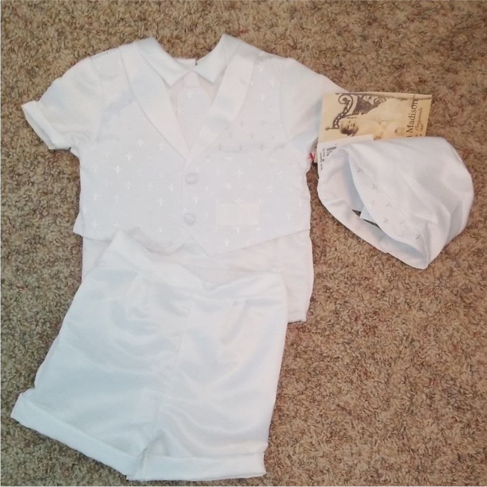 Brand New Lauren Madison Baby Boy White Christening Baptism Outfit 24M